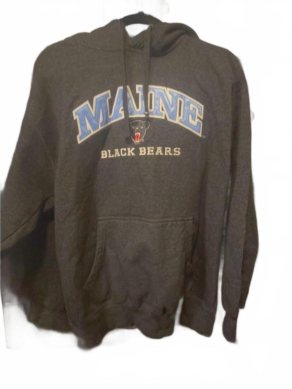 Cotton Heritage Men Hoodie Pullover Maine Black Bears Graphic Charcoal L